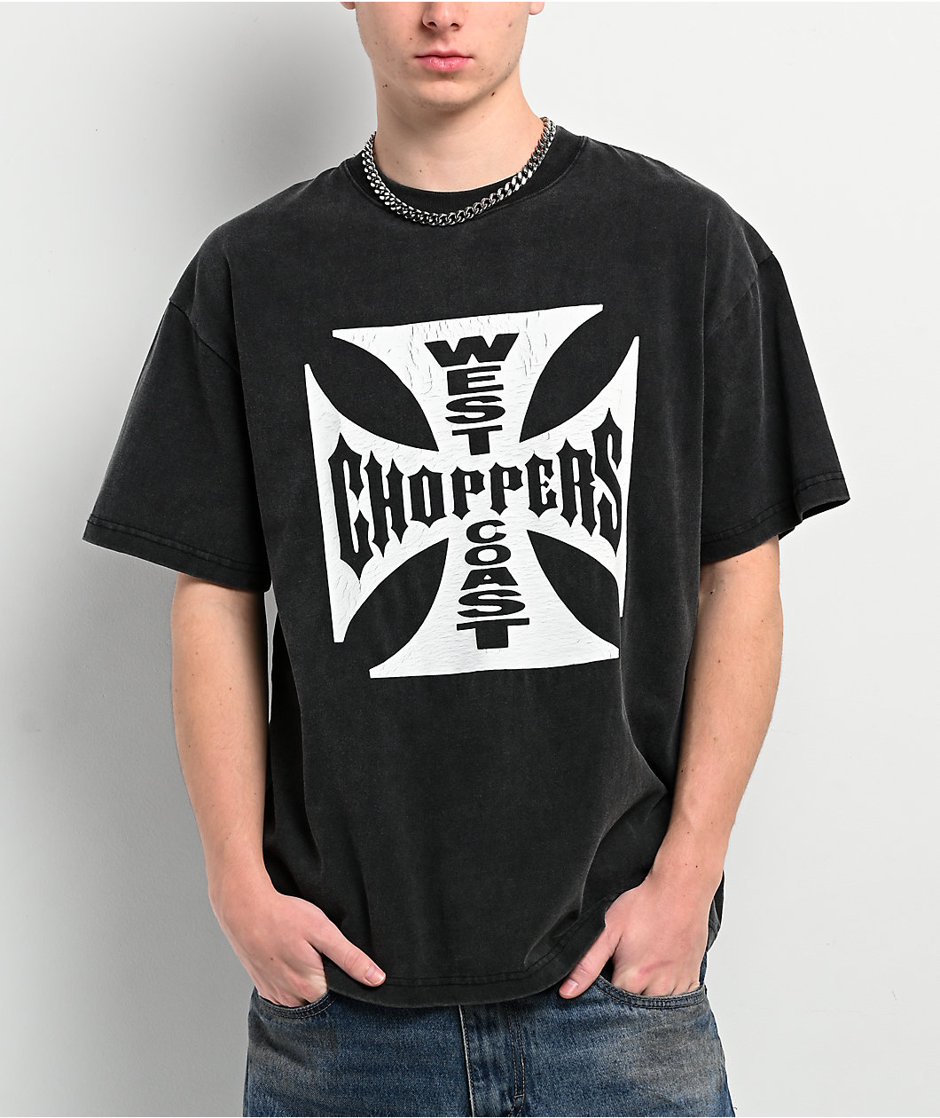West Coast Choppers Front Cross Black Wash T-Shirt