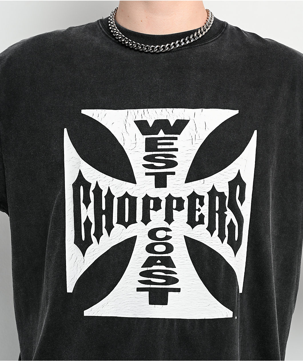 West Coast Choppers Front Cross Washed Black T-Shirt