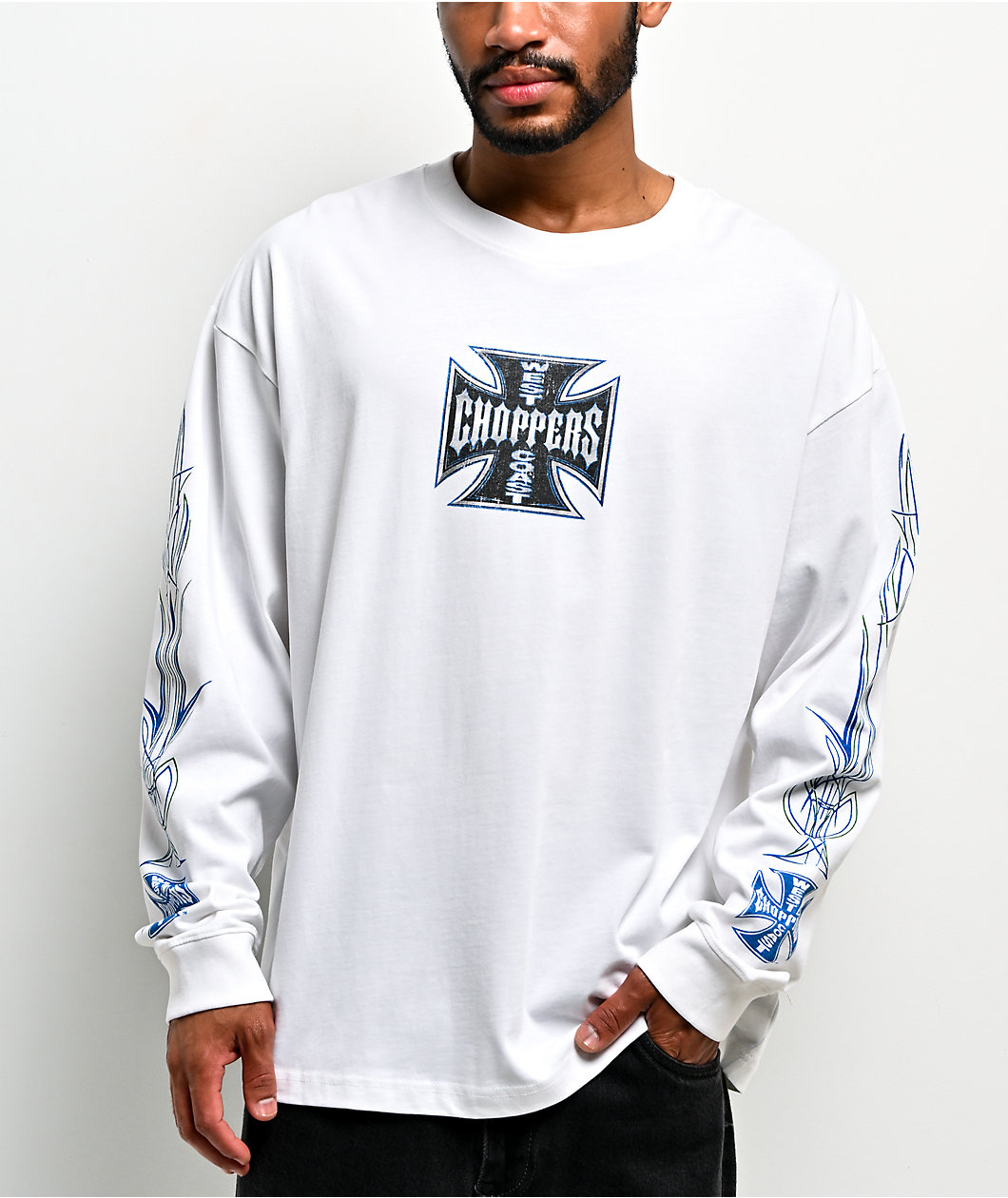 West Coast Choppers Pinstripe White Long Sleeve T-Shirt