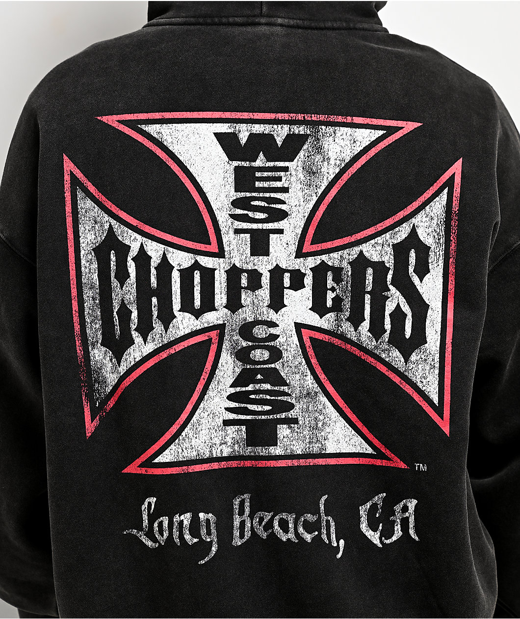 West Coast Choppers Red Outline Black Wash Zip Hoodie