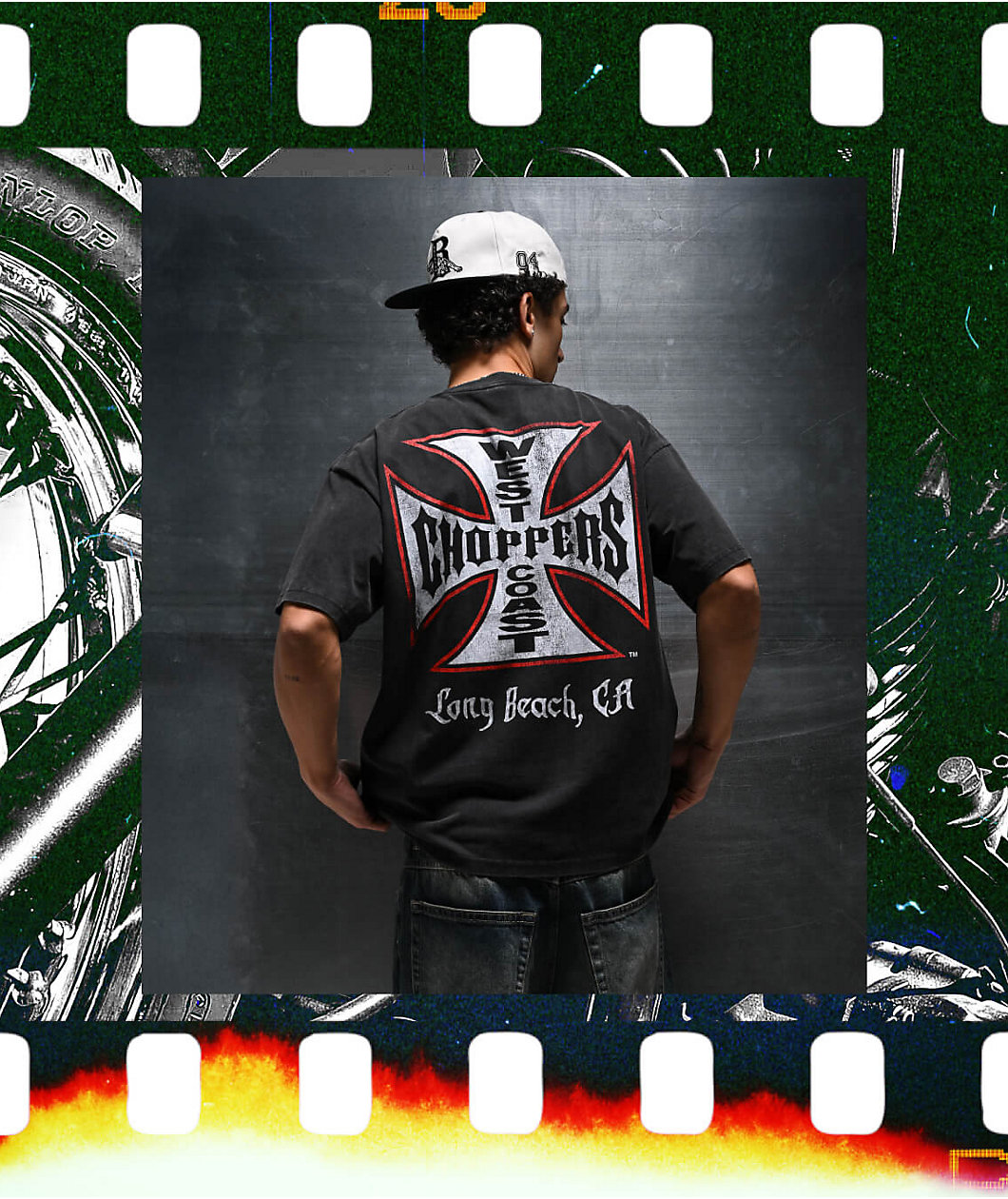 West Coast Choppers Red Outline Cross Black Wash T-Shirt