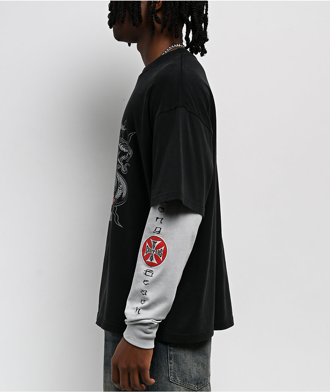 West Coast Choppers Symmetry Black & Grey 2fer Long Sleeve T-Shirt