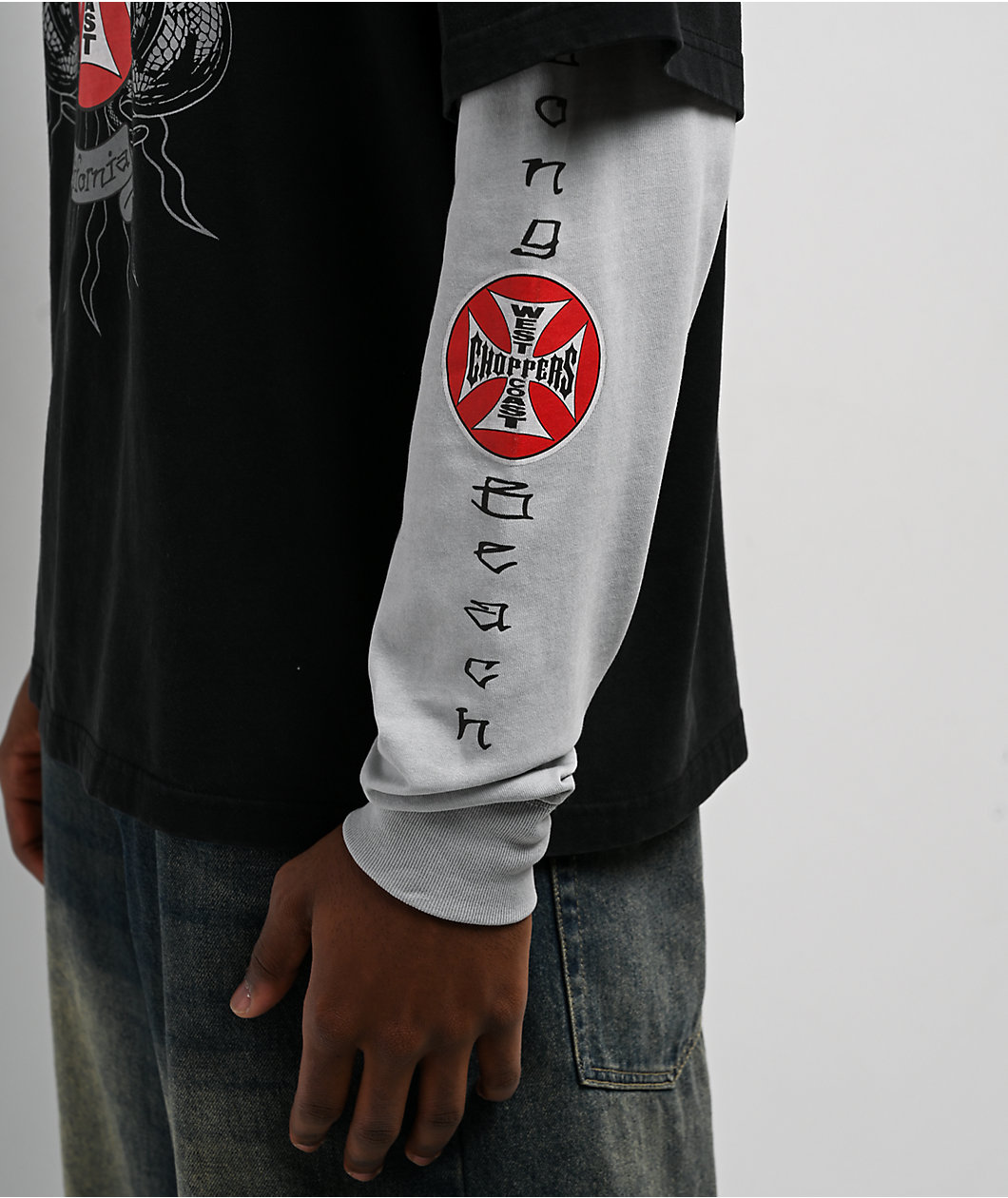 West Coast Choppers Symmetry Black & Grey 2fer Long Sleeve T-Shirt