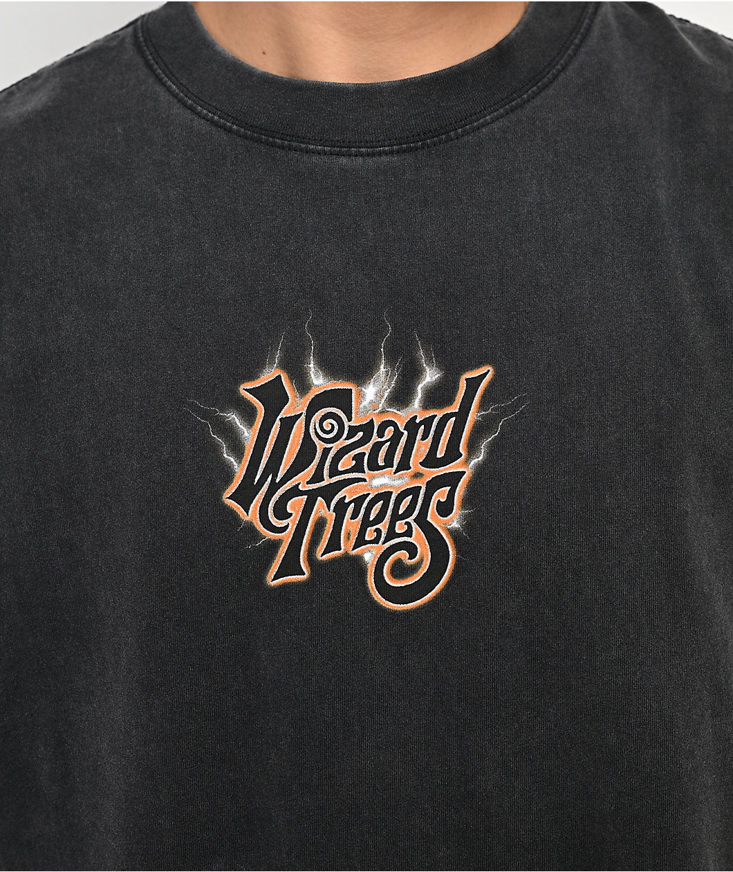 Wizard Trees Lightning Hand Black Wash T-Shirt