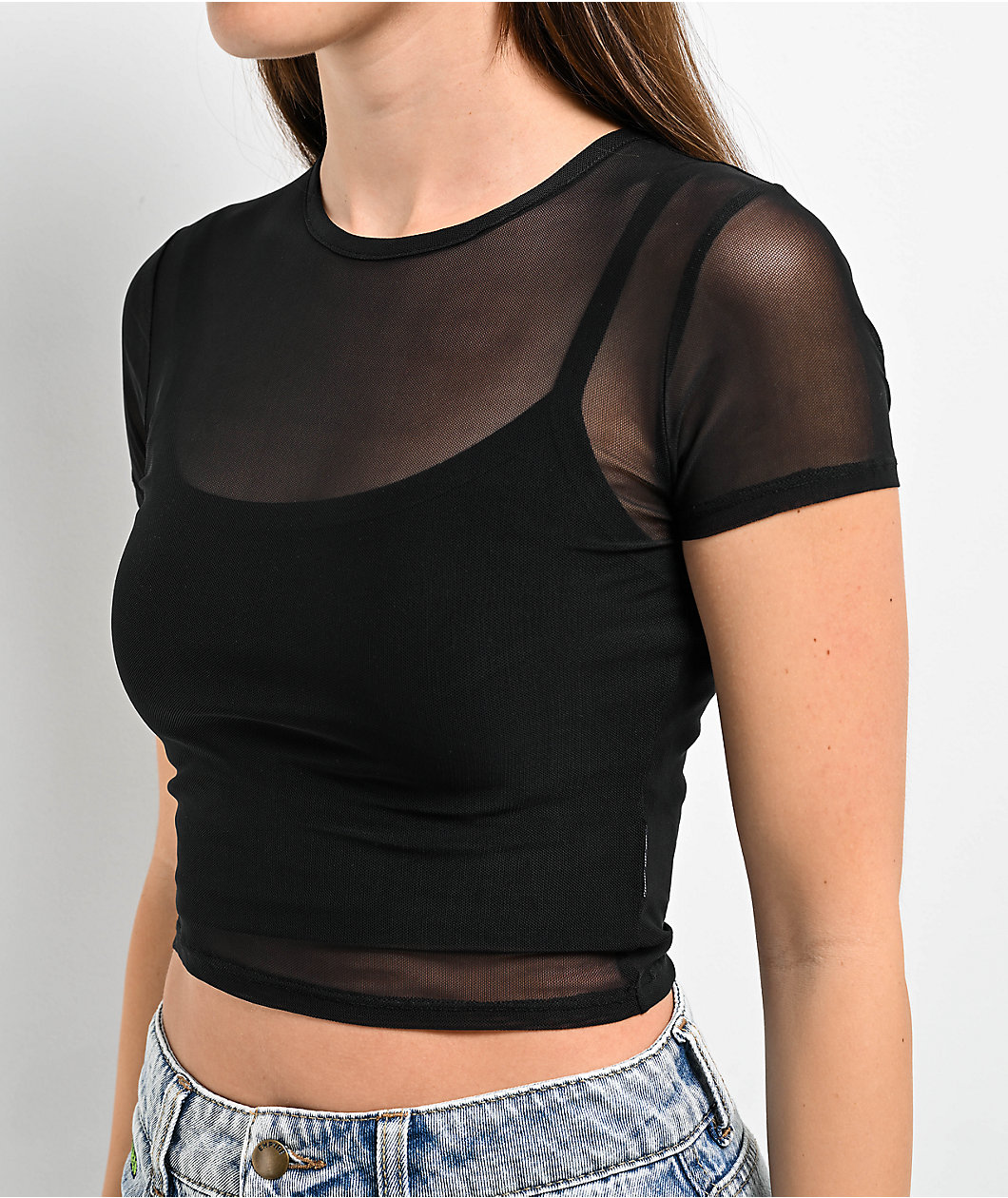 Zine Cashie Black Mesh Crop T-Shirt