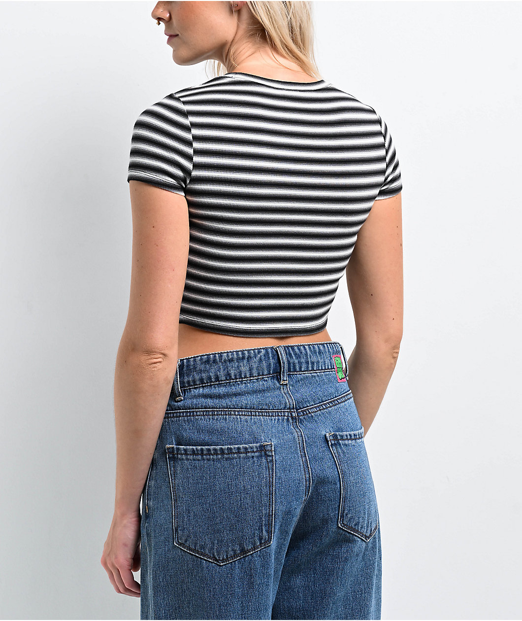 Zine Irina Black & White Stripe Crop T-Shirt