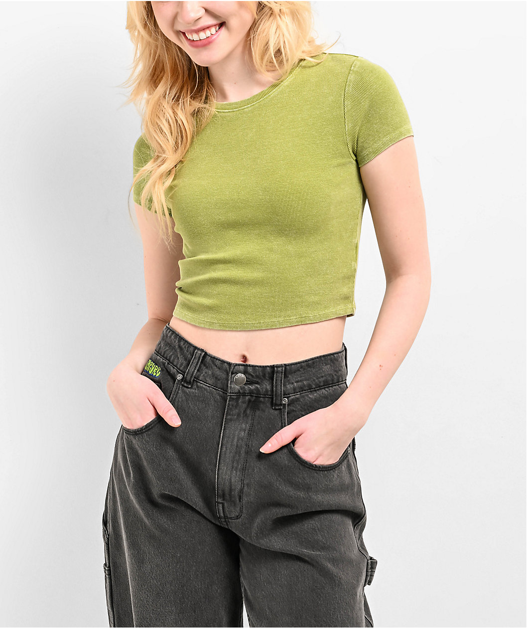 Zine Irina Green Wash Crop T-Shirt