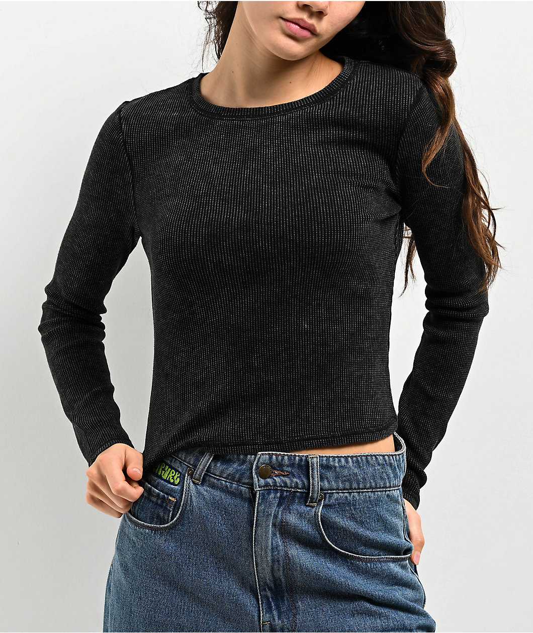 Zine Silva Black Crop Thermal Long Sleeve T-Shirt