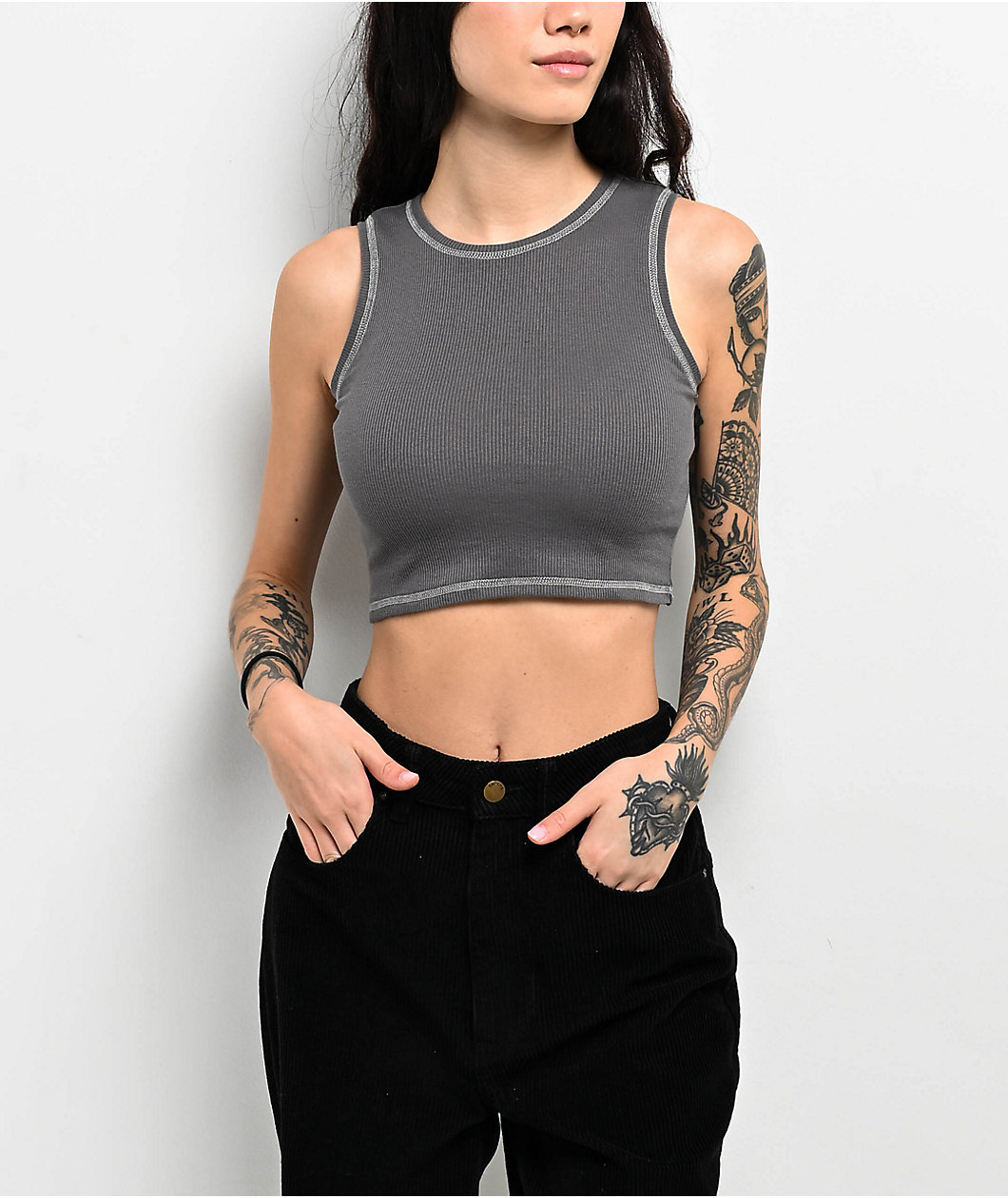 Zine Sunney Grey Crop Tank Top