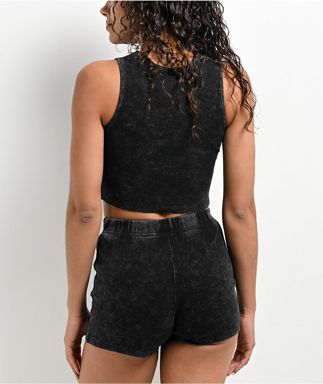 Zine Tawney Ribbed Black Wash Crop Tank Top