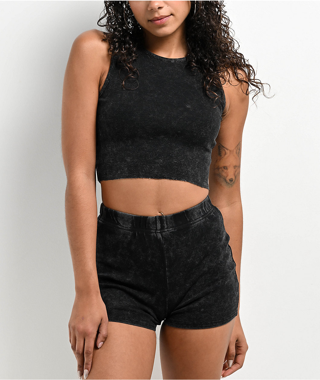 Zine Tawney Ribbed Black Wash Crop Tank Top