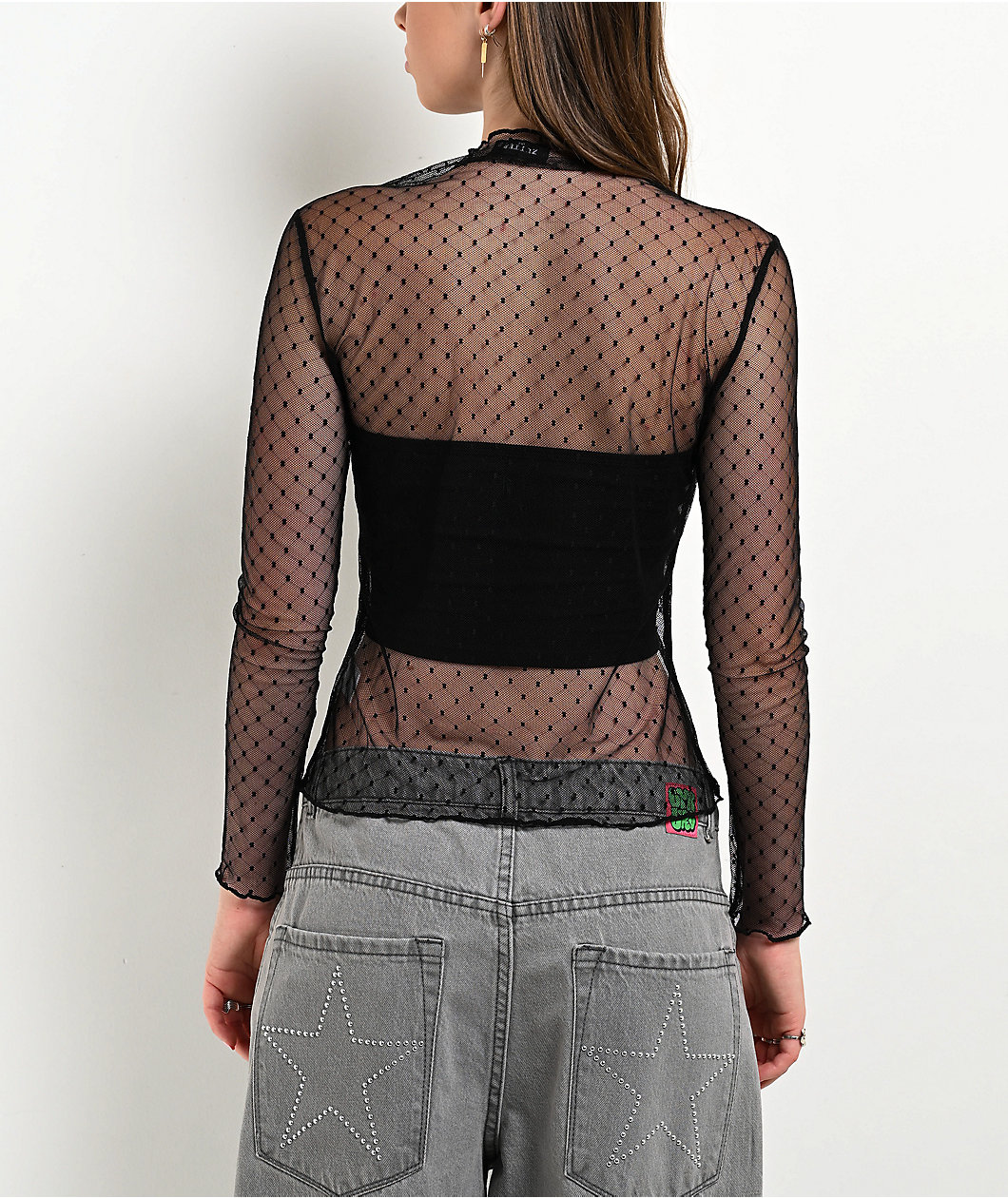 Zutter Swiss Dot Lace Black Long Sleeve Shirt