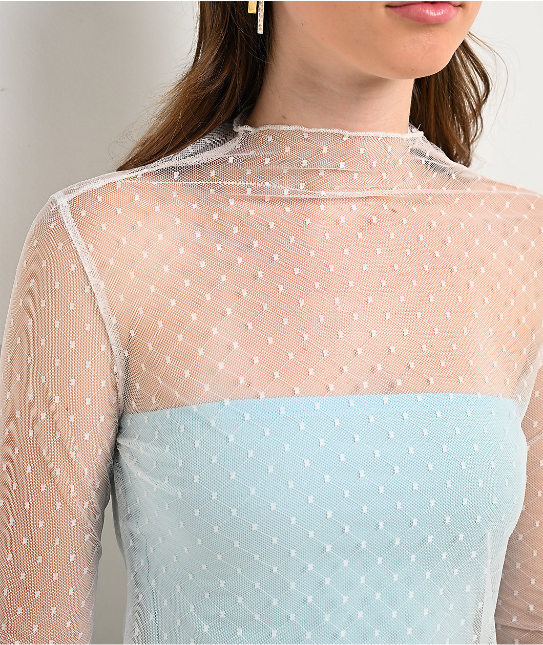 Zutter Swiss Dot Lace White Long Sleeve Shirt