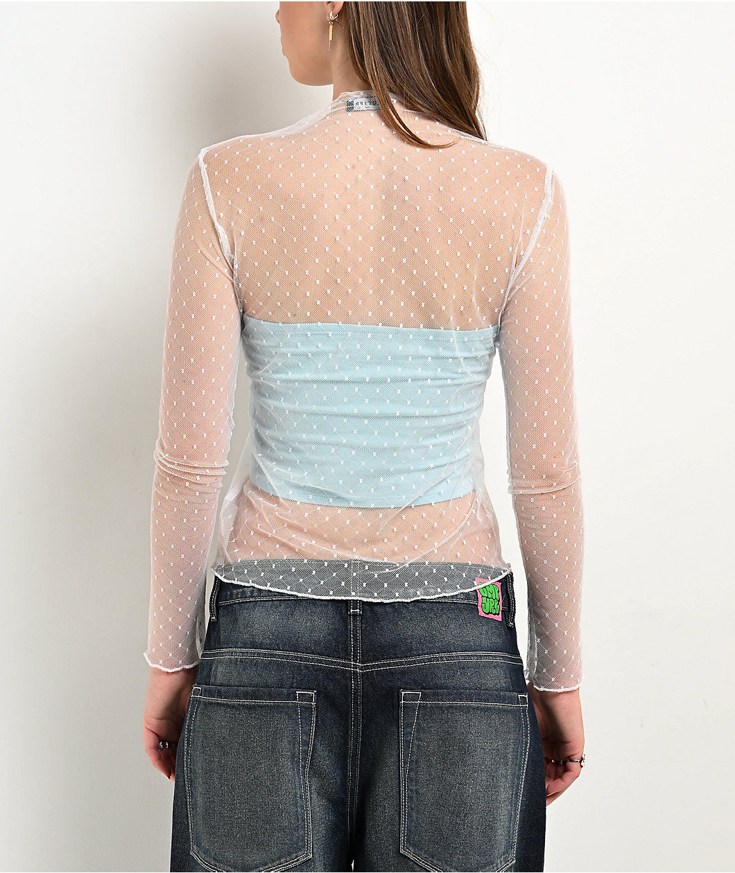 Zutter Swiss Dot Lace White Long Sleeve Shirt