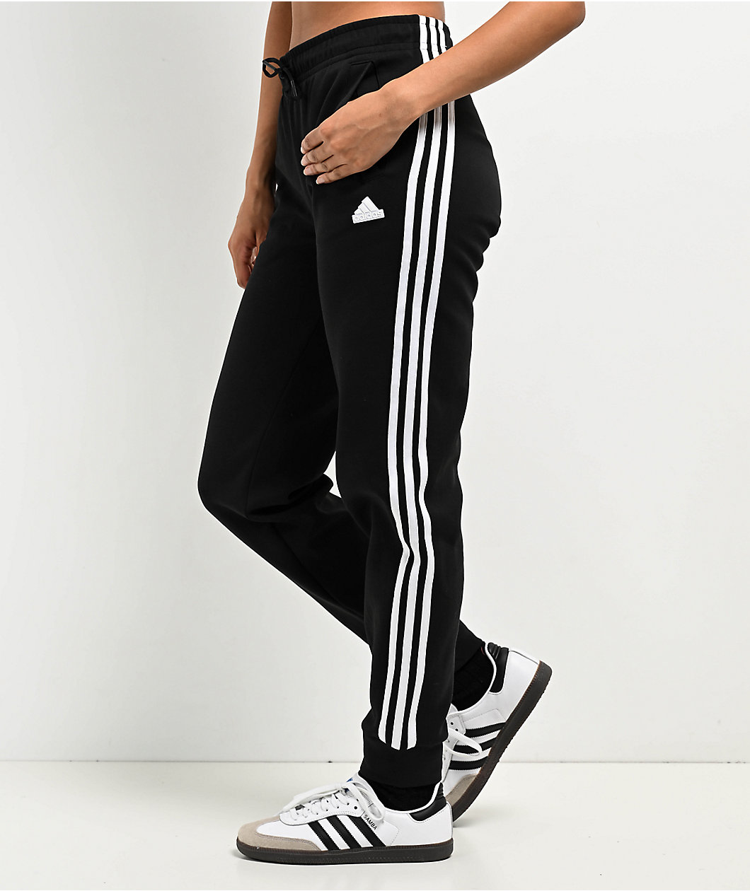 adidas 3 Stripe Black Fleece Jogger Sweatpants