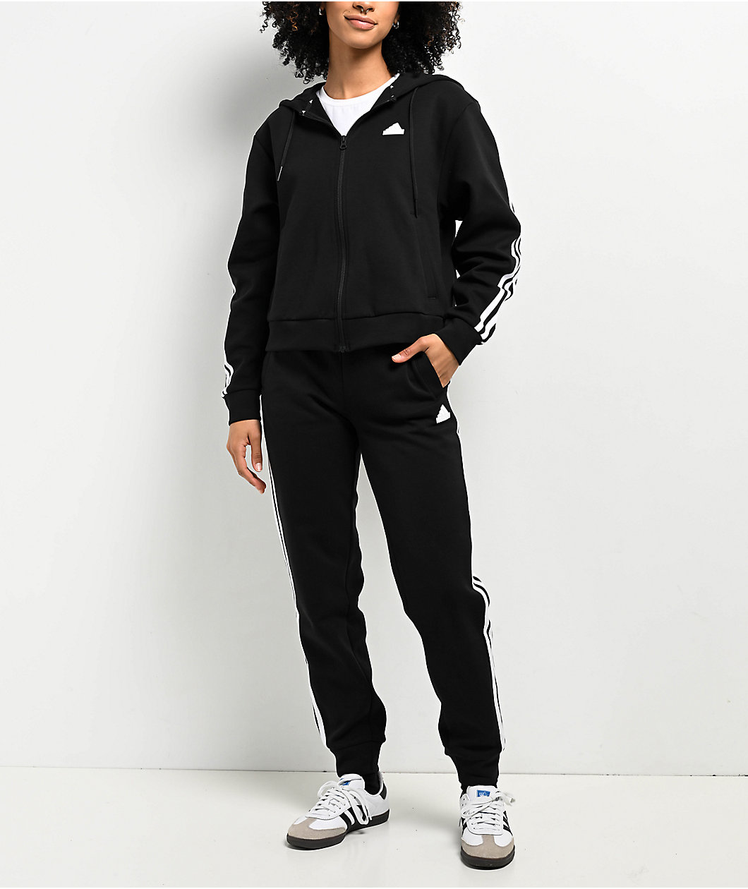 adidas 3 Stripe Black Fleece Jogger Sweatpants