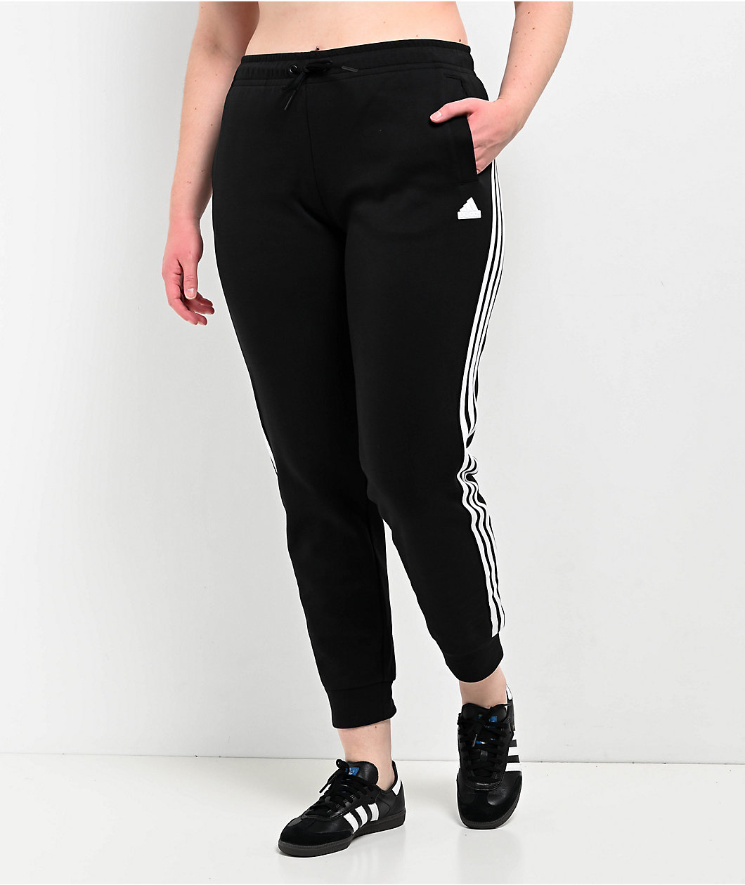 adidas 3 Stripe Black Fleece Jogger Sweatpants