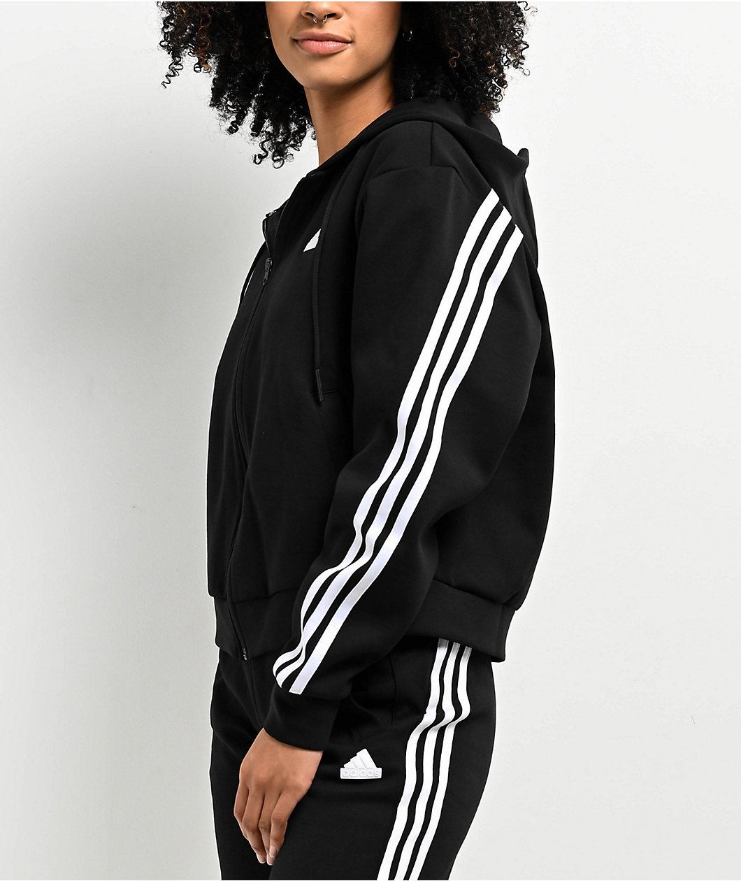 adidas 3 Stripe Black Zip Hoodie