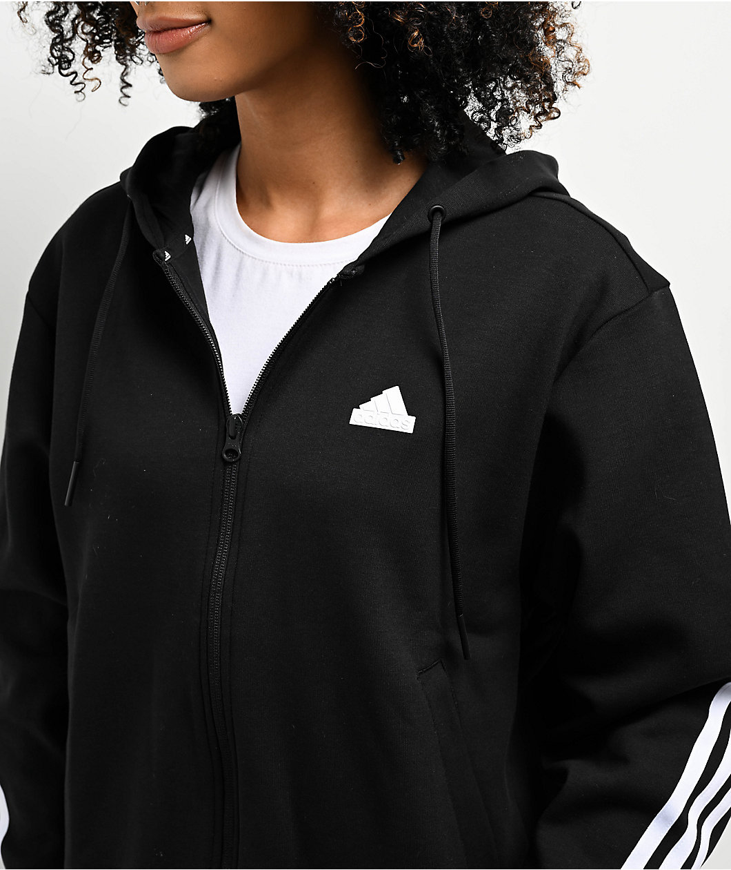 adidas 3 Stripe Black Zip Hoodie