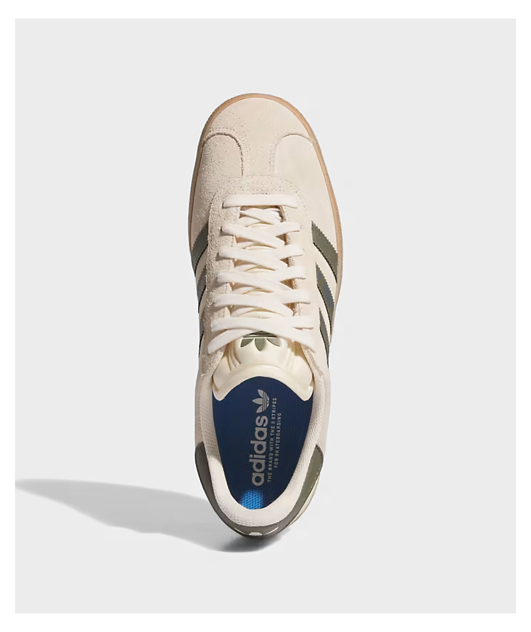 adidas Gazelle ADV Ecru Tint, Focus Olive & Gum Skate Shoes