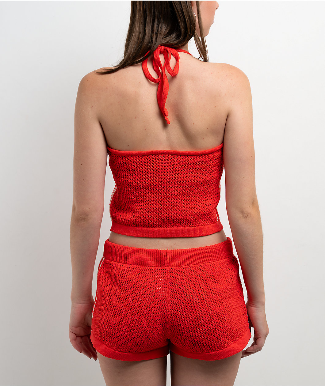 adidas Knitted Crochet Semi Lucid Red Halter Top