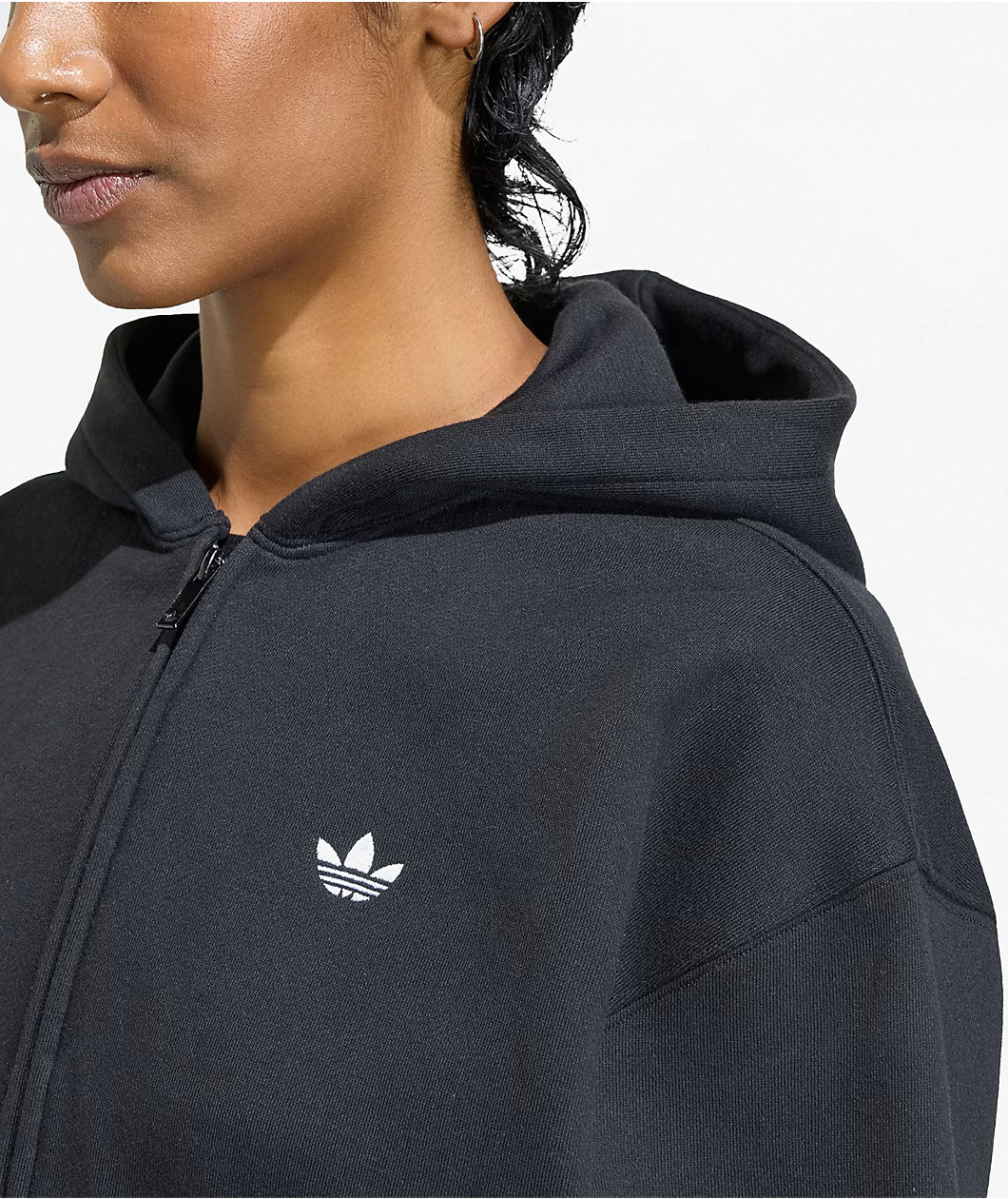 adidas Originals Essentials Fleece Black Crop Zip Hoodie