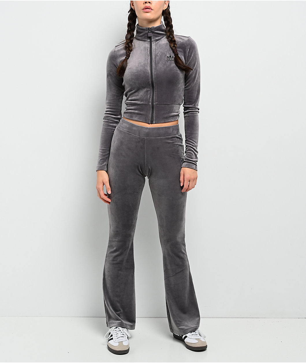 adidas Originals Essentials Grey Velour Flare Track Pants