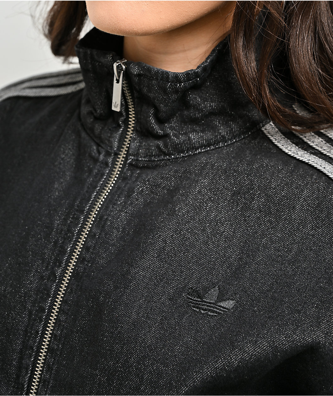 adidas Originals Firebird Black Wash Crop Denim Zip Jacket