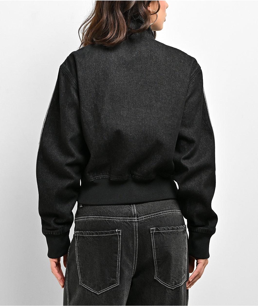 adidas Originals Firebird Black Wash Crop Denim Zip Jacket