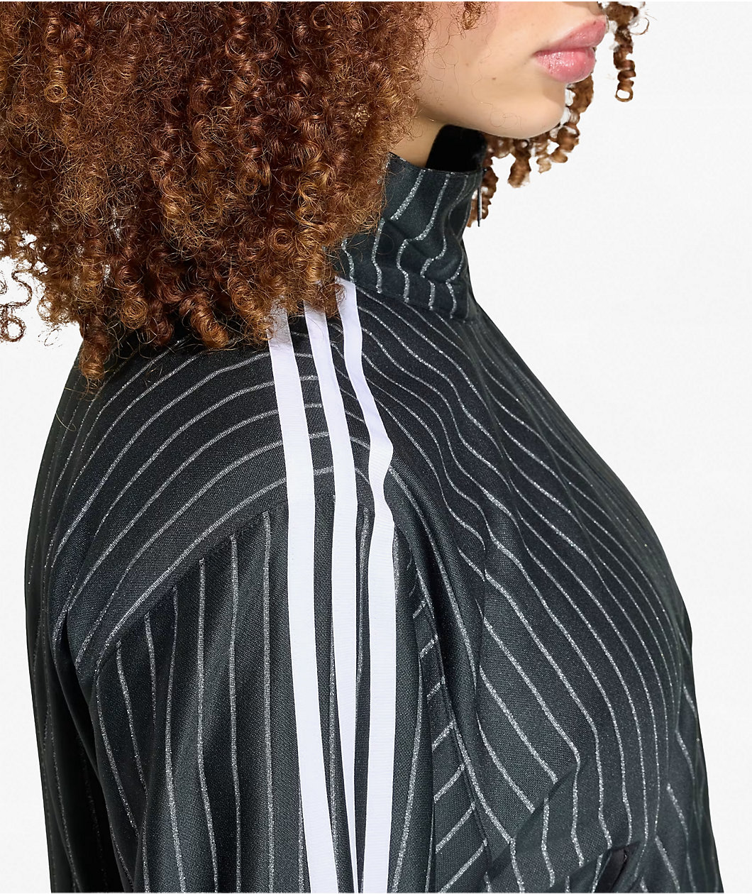 adidas Originals Firebird Pinstripe Black & Silver Metallic Crop Track Jacket
