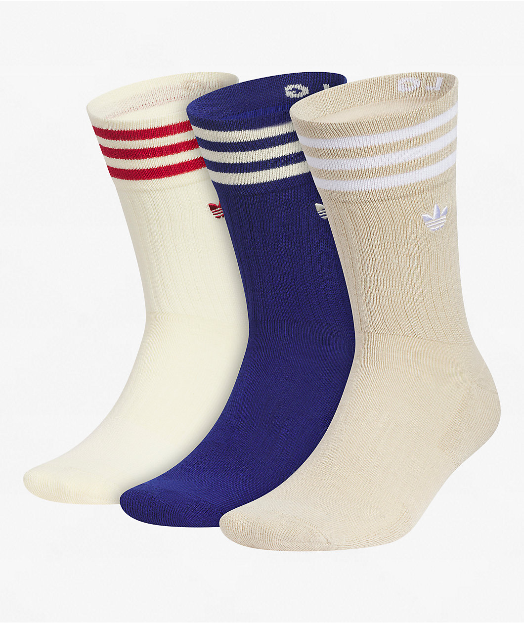 adidas Originals Roller Natural, Blue & Khaki 3 Pack Crew Socks