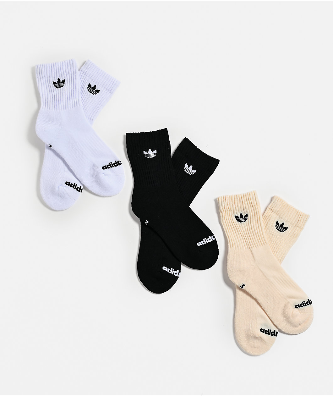 adidas Originals Trefoil Black, White & Beige 3 Pack High Quarter Crew Socks
