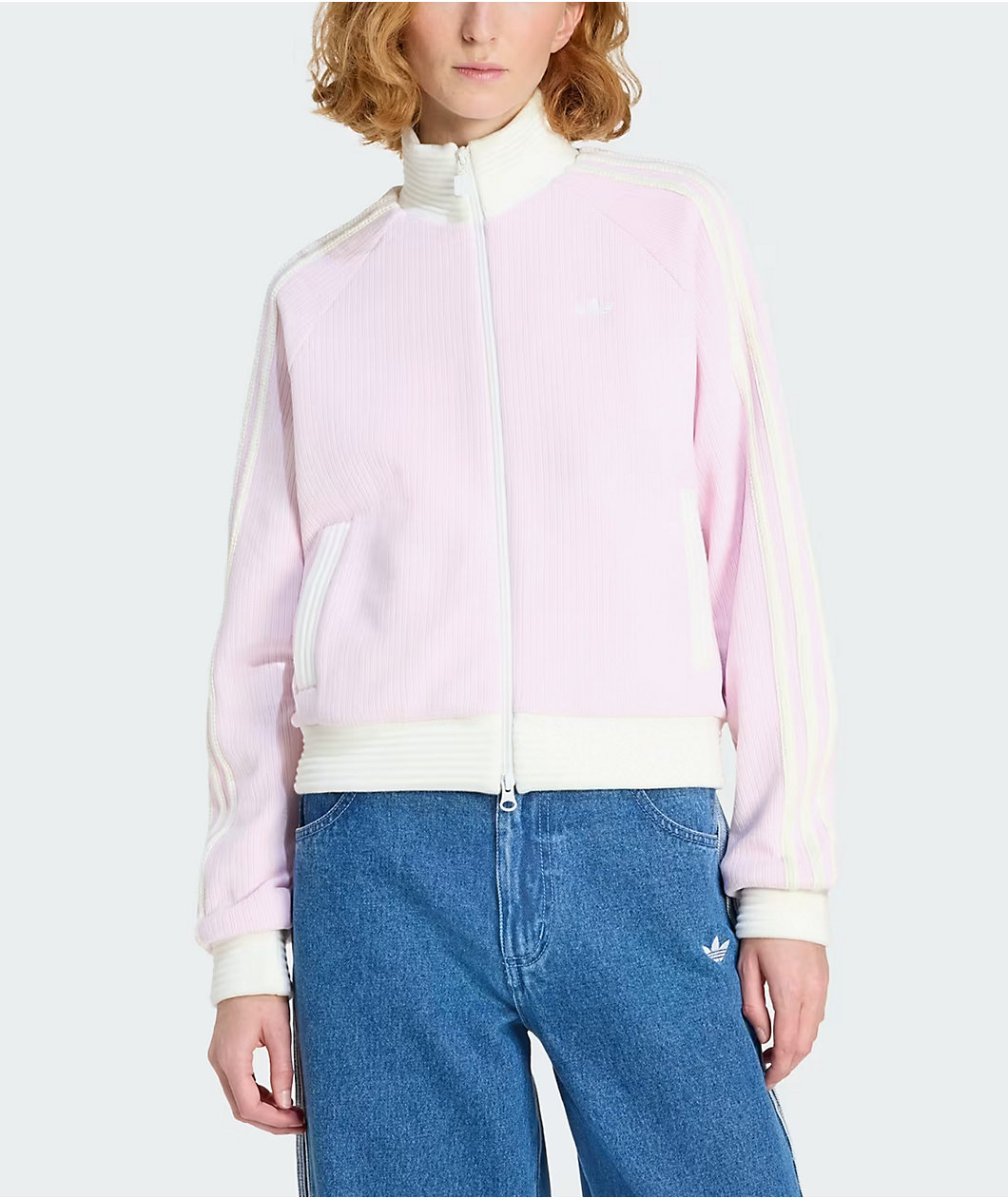 adidas Originals Velour Clear Pink Knit Track Jacket
