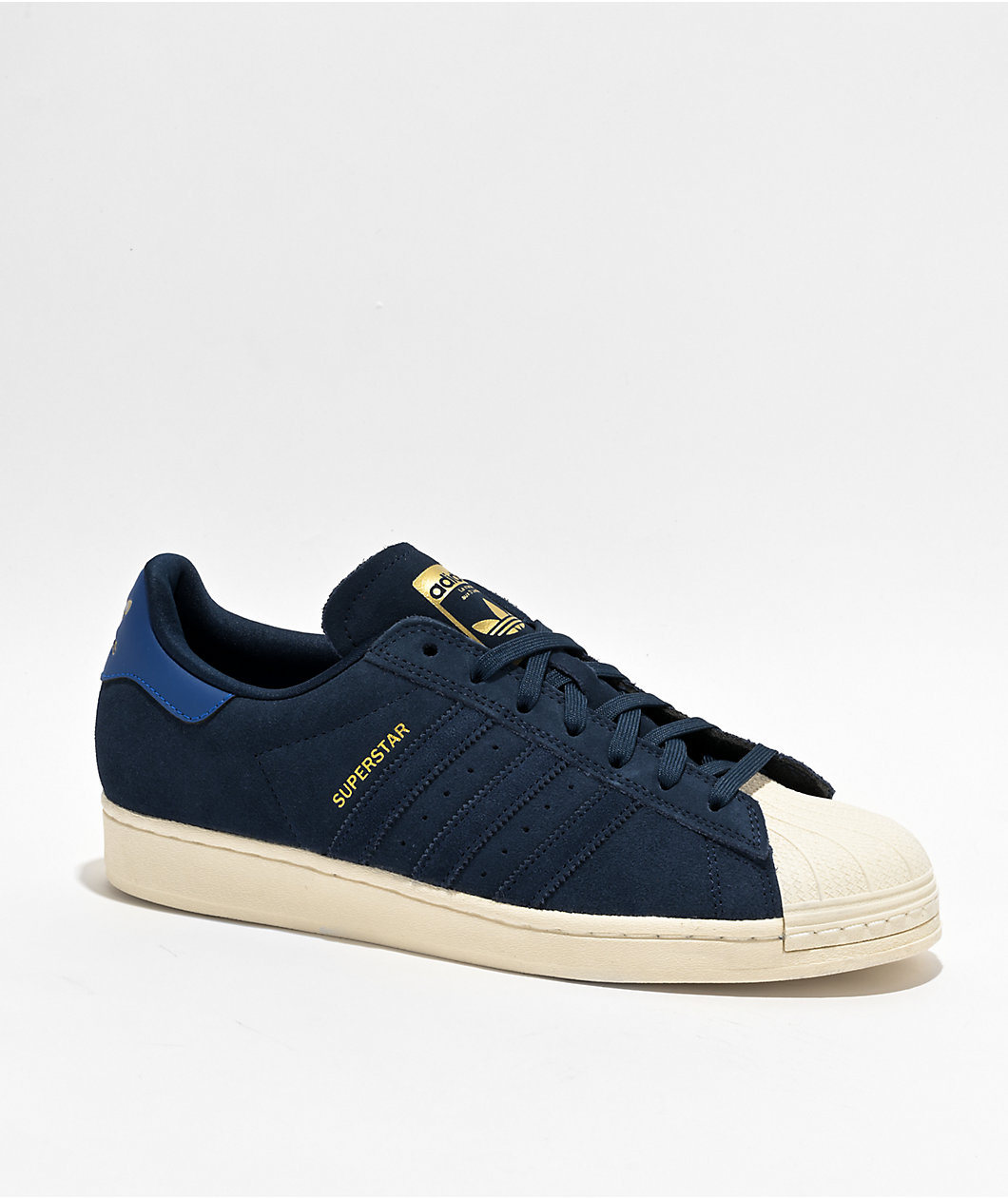 adidas Superstar ADV Royal Blue, White & Gold Metallic Skate Shoes