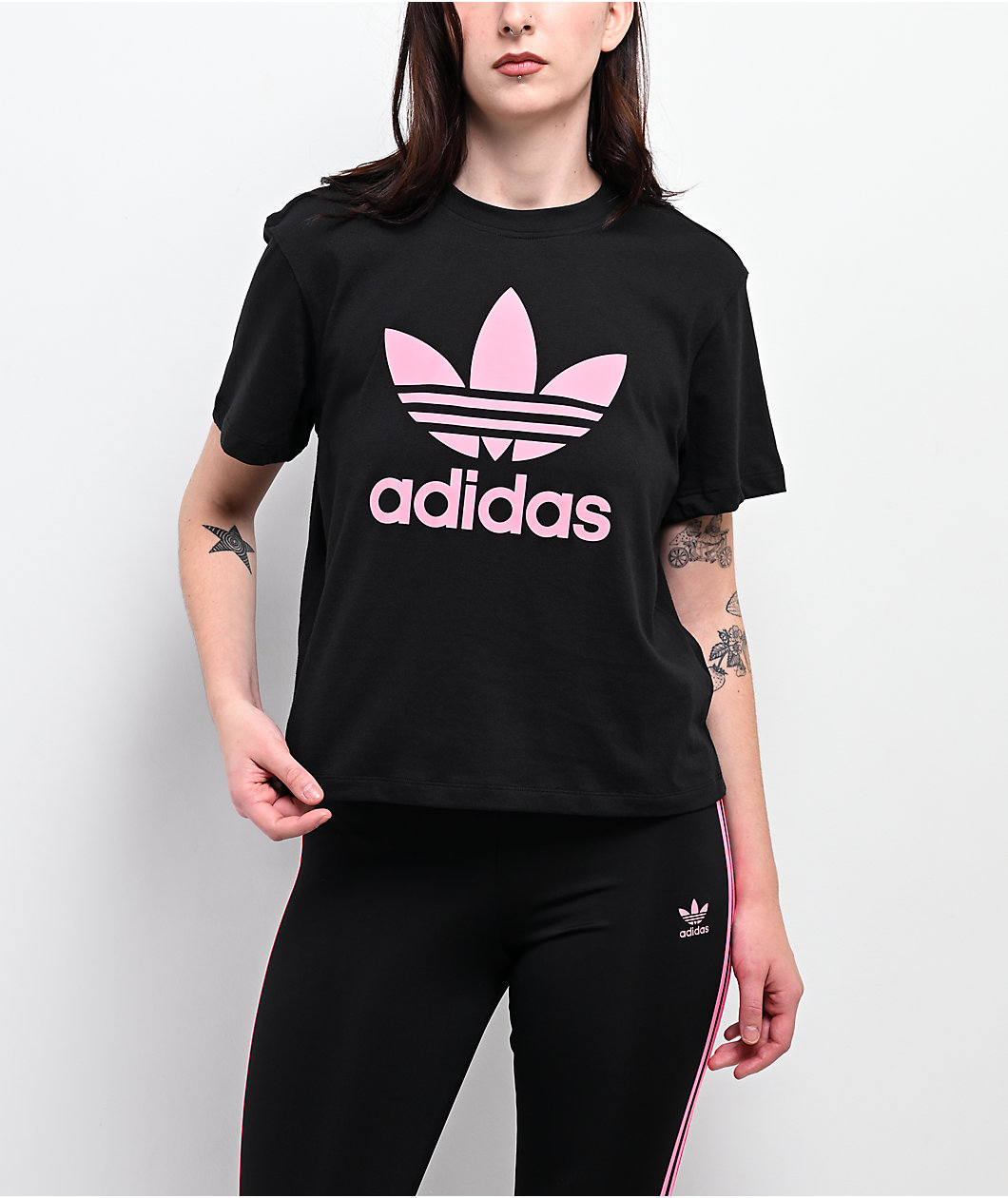 adidas Trefoil Black & Pink Boxy T-Shirt