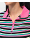 A-Lab Cordina Pink & Green Stripe Zip Crop Polo Shirt