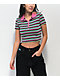 A-Lab Cordina Pink & Green Stripe Zip Crop Polo Shirt