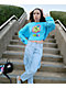 A-Lab Gayle Smile Drippy Blue Long Sleeve Crop T-Shirt