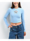 A.LAB Audrina Flower Light Blue Long Sleeve Crop T-Shirt - Thumbnail image 1 of 4