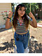 A.LAB Cordina Pink & Green Stripe Zip Crop Polo Shirt - Thumbnail image 4 of 4