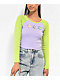 A.LAB Sammie Flower Green & Purple Long Sleeve Raglan Crop T-Shirt - Thumbnail image 1 of 3