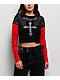 Affliction Criss Cross Black & Red 2fer Long Sleeve Crop T-Shirt - Thumbnail image 1 of 4