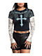 Affliction Criss Cross Black Wash & White 2fer Long Sleeve Crop T-Shirt - Thumbnail image 1 of 2
