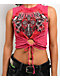 Affliction Rival Chaos Tie Front Red Wash Crop Tank Top - Thumbnail image 3 of 3