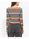 Basic Pleasure Mode Bella Black & Cream Crop Stripe Long Sleeve T-Shirt - Thumbnail image 2 of 3