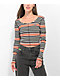 Basic Pleasure Mode Bella Black & Cream Crop Stripe Long Sleeve T-Shirt - Thumbnail image 1 of 3