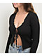 Blu Pepper Front Tie Rib Knit Black Long Sleeve Crop Top - Thumbnail image 3 of 3
