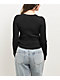 Blu Pepper Front Tie Rib Knit Black Long Sleeve Crop Top - Thumbnail image 2 of 3