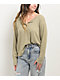 Blu Pepper Waffle Knit Split Neck Beige Long Sleeve T-Shirt - Thumbnail image 3 of 4