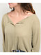 Blu Pepper Waffle Knit Split Neck Beige Long Sleeve T-Shirt - Thumbnail image 4 of 4